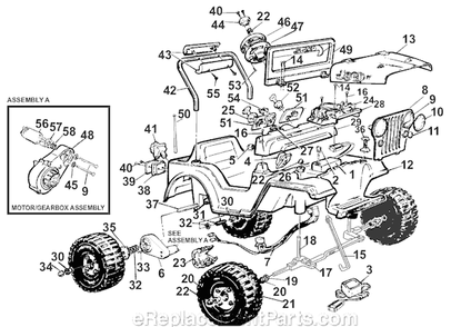 Page A Diagram and Parts List for 76136-84750  Power Wheels Ride-On Cars